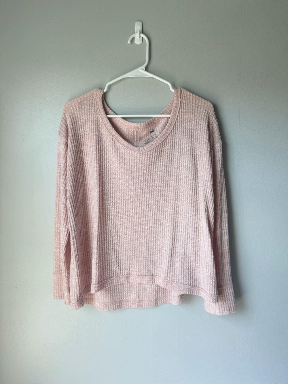 SO Light Pink Waffle Knit Long Sleeve Flowy Sweater Top